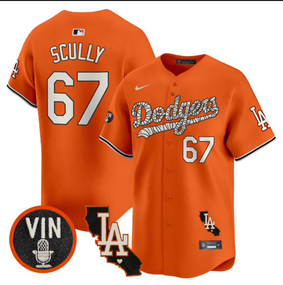 Men Los Angeles Dodgers #67 Scully 2025 orange Limited Stitched Jersey style 2